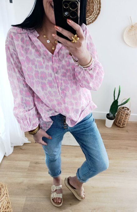 Chemise imprimé léopard fluo voile de coton
