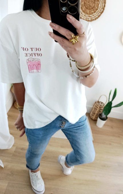 Tee shirt blanc Out of office  t.u jusqu'au petit 44
