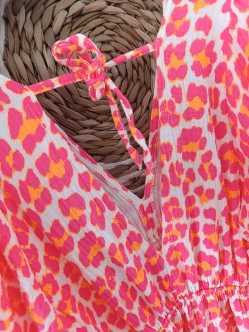 Robe longue gaze de coton avec lien a nouer au dos 