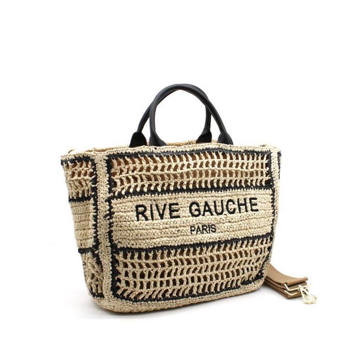 Grand Sac à main en raphia inscription Rive gauche Paris 