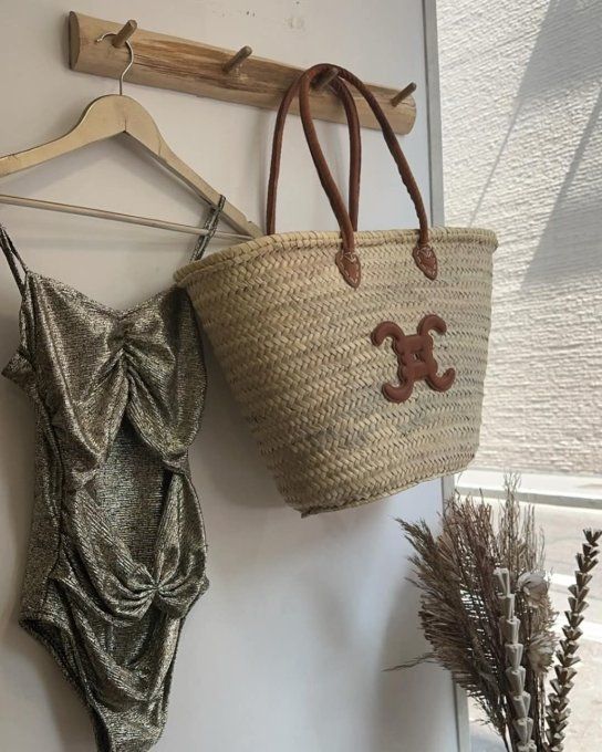 Grand sac en paille Line double C , Fabrication artisanale  