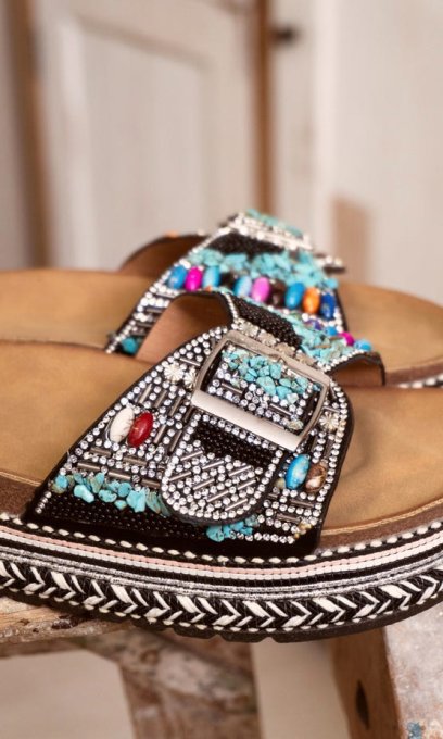 Mules colorées perlées avec léger compensé - 37 au 41 -Prendre une taille au dessus !