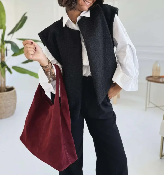 Gilet sans manches effet laine bouillie Noir