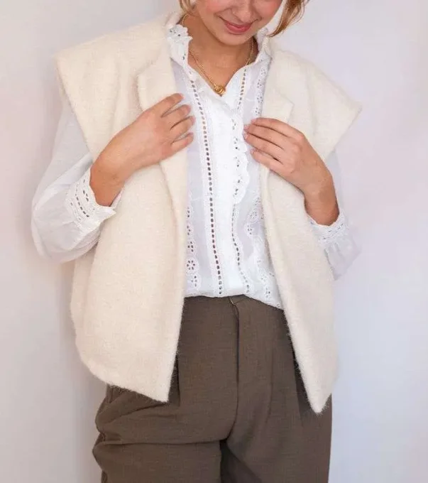 Gilet sans manches effet laine bouillie Écru 
