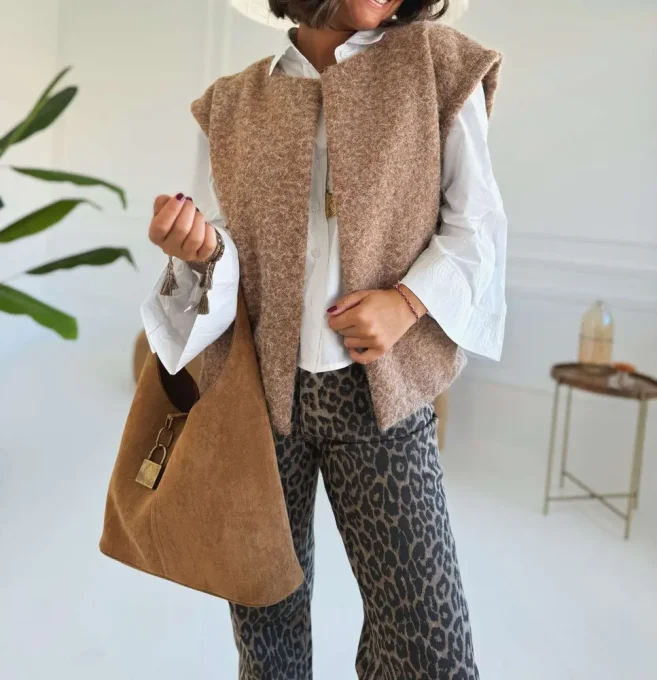 Gilet sans manches effet laine bouillie Camel