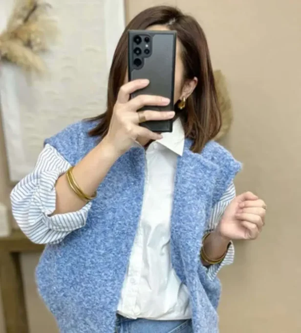 Gilet sans manches effet laine bouillie Bleu