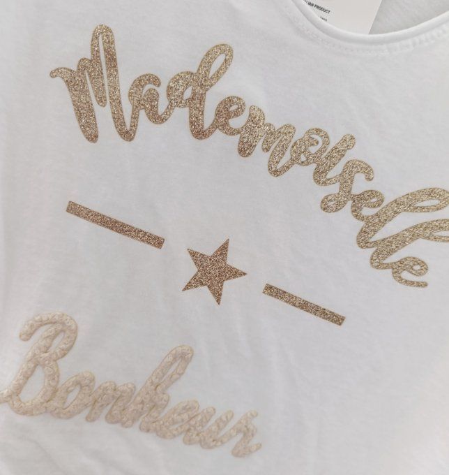 Tee shirt Mademoiselle Bonheur, 3 coloris , t.u jusqu'au 42 