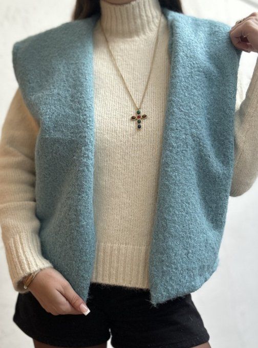 Gilet sans manches effet laine bouillie Turquoise 