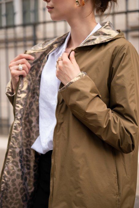 Laura Jo - Parka reversible camel et imprimé bronze animal - Taille S au XL