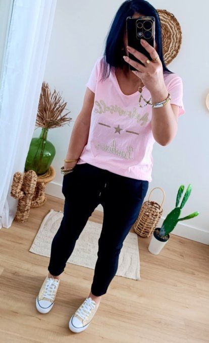 Tee shirt Mademoiselle Bonheur, 3 coloris , t.u jusqu'au 42 