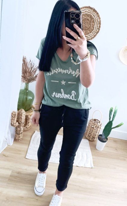 Tee shirt Mademoiselle Bonheur, 3 coloris , t.u jusqu'au 42 