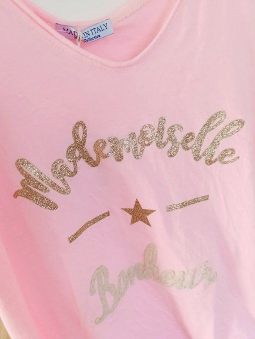 Tee shirt Mademoiselle Bonheur, 3 coloris , t.u jusqu'au 42 