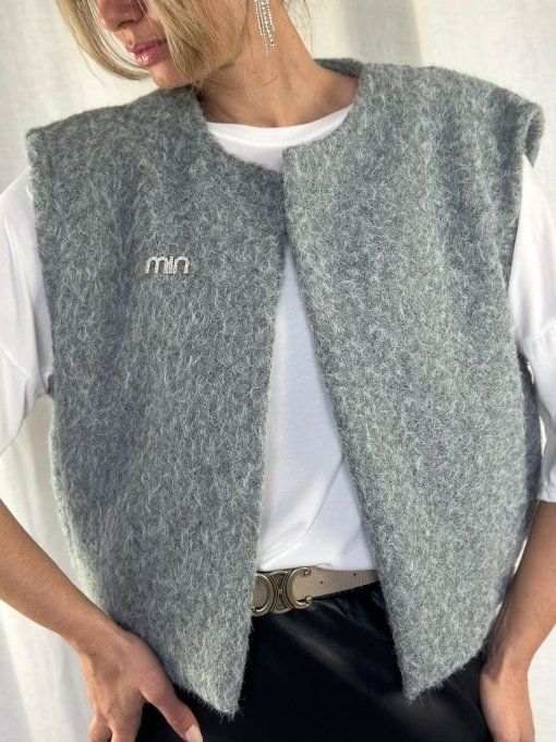 Gilet sans manches effet laine bouillie Gris