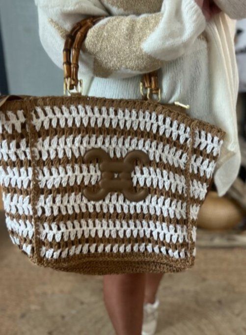 Grand sac estival dupe Double C  blanc ou beige 