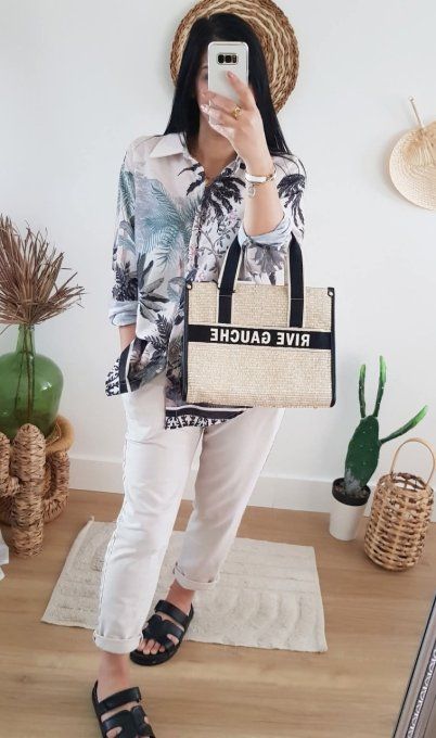 Belle chemise en Lin à l'imprimé tropical - T.U jusqu'au 42 