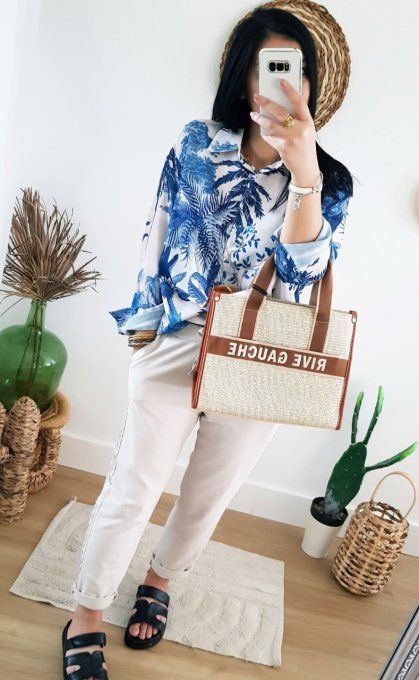 Belle chemise en Lin à l'imprimé tropical - T.U jusqu'au 42 
