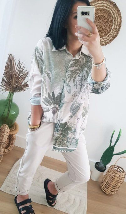 Belle chemise en Lin à l'imprimé tropical - T.U jusqu'au 42 