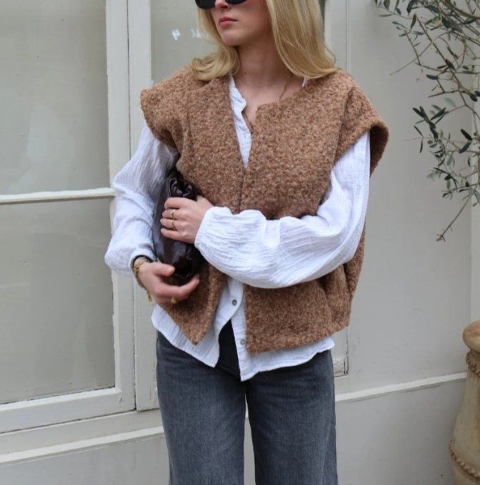 Gilet sans manches effet laine bouillie Camel