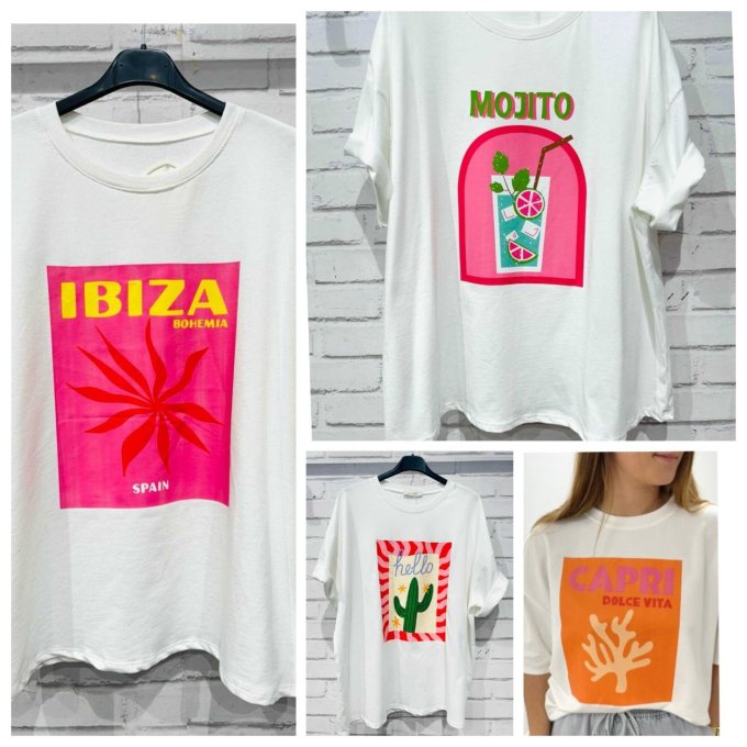 Tee shirt Cactus, Miami, Mojito, Ibiza ou Capri  jusqu'au 44  