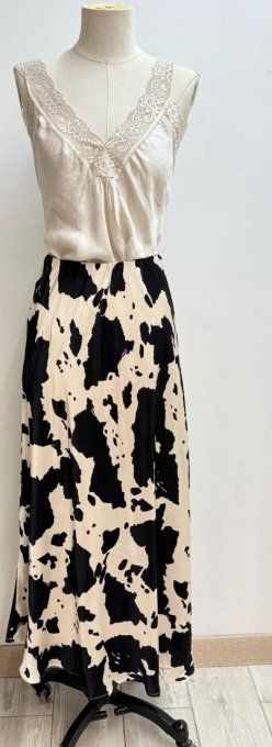 Sublime jupe soyeuse imprimé peau de vache 20 % soie t.u jusqu'au 40