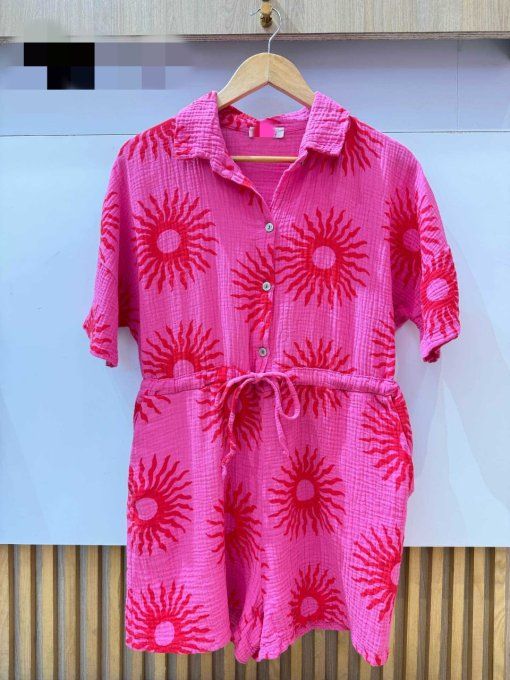 Combishort soleil 2 tailles en gaze de coton