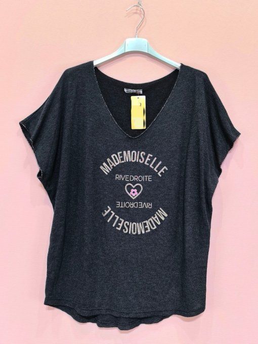 Top inscription mademoiselle rive droite, 4 coloris,  t.u jusqu'au 46 