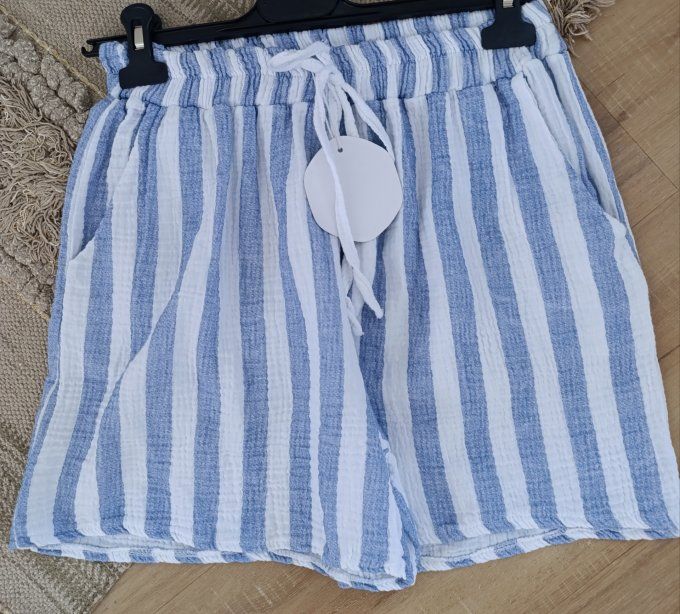 Short gaze de coton rayé rose ou bleu t.u 36 38 40