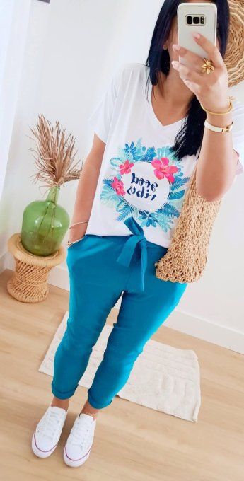 Tee shirt blanc inscription Good vibes t.u 36/42