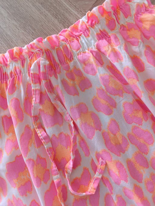 Pantalon fluide imprimé animal rose fluo en viscose t.u 36 au 42