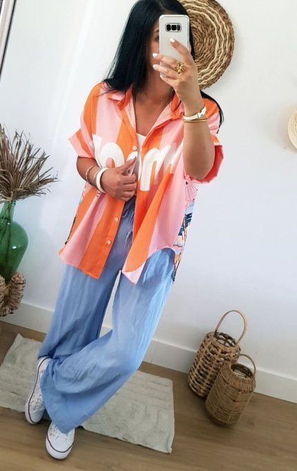 Chemise imprimée manches courtes 20% lin t.u 36 au 42 - Copie