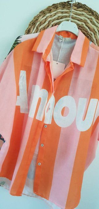 Chemise imprimée manches courtes 20% lin t.u 36 au 42 - Copie