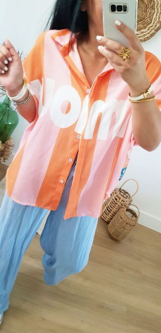 Chemise imprimée manches courtes 20% lin t.u 36 au 42 - Copie
