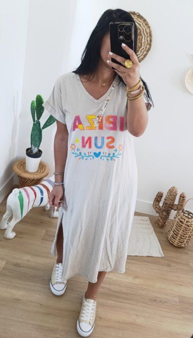 Robe longue tee shirt Ibiza Sun beige t.u 36 au 42