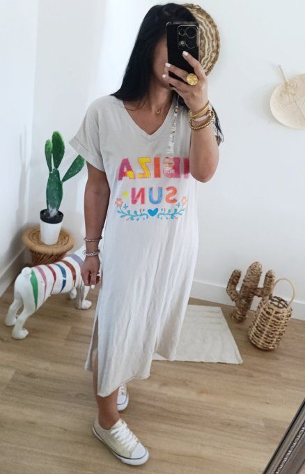 Robe longue tee shirt Ibiza Sun beige t.u 36 au 42