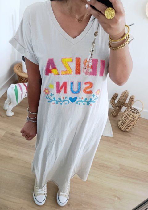 Robe longue tee shirt Ibiza Sun beige t.u 36 au 42