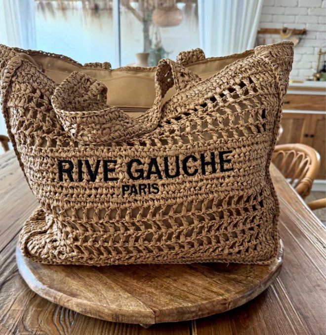 Sac été  inscription Rive Gauche matière naturelle et anses simili cuir 