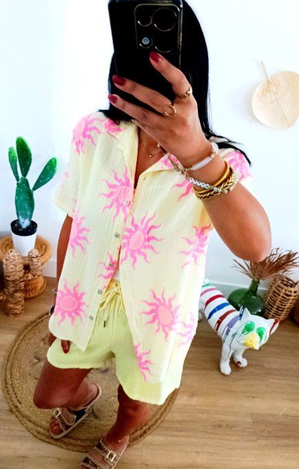 Chemise jaune soleils en gaze de coton t.u jusqu'au 42 