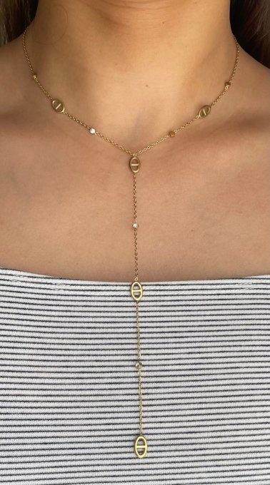 Collier en Y grain de café inspi doré ou argenté 