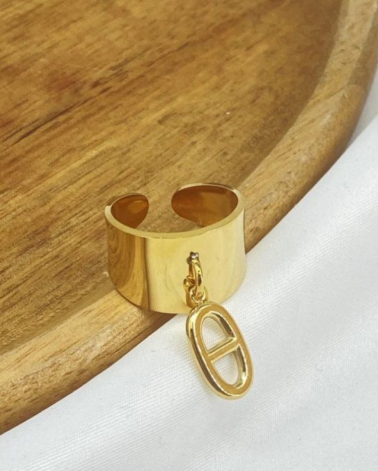 Bague réglable pampille doré grain de café 