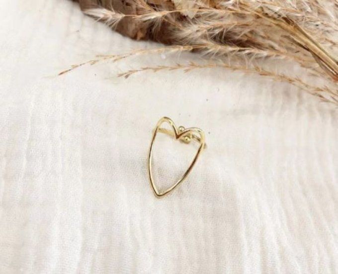 Bague coeur réglable dorée en acier inoxydable 