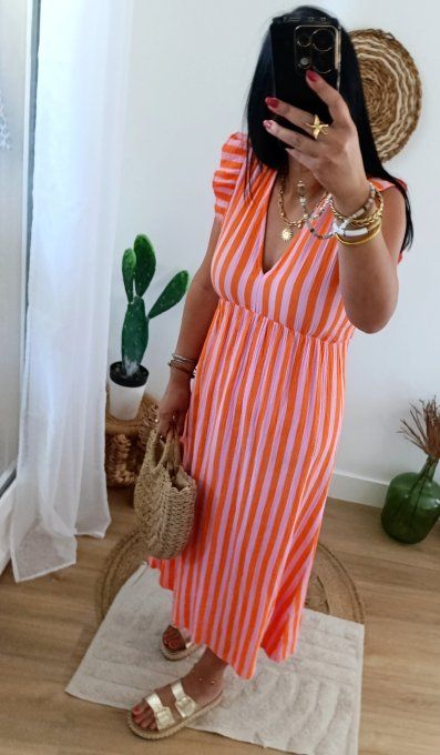 Robe longue rayée gaze de coton t.u 36/40
