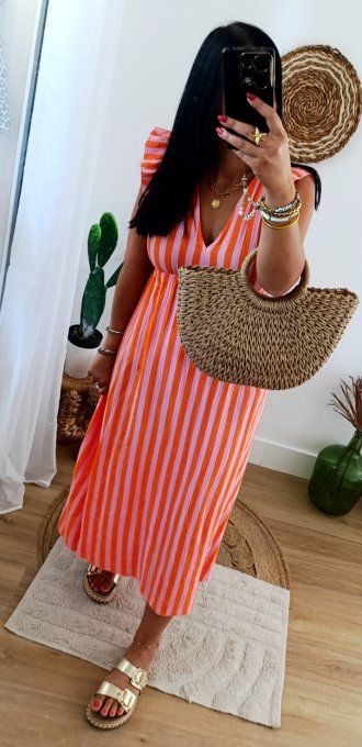 Robe longue rayée gaze de coton t.u 36/40