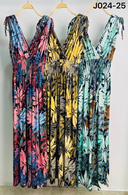 Robe magique Tropicale avec du doré Rouge, Verte ou Jaune, convient du 36 au 52 