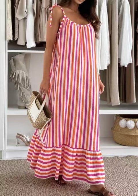 Sublime robe longue rayée en gaze de coton , 2 variantes de couleurs 