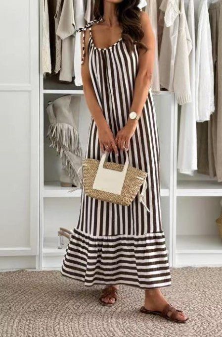 Sublime robe longue rayée en gaze de coton , 2 variantes de couleurs 