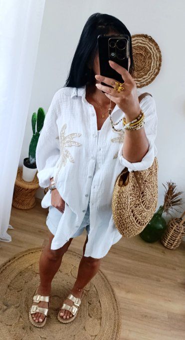 Chemise oversize palmiers bleue ou blanche jusqu'au 52