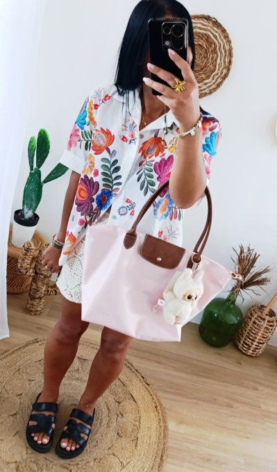 Chemise fleurie effet lin t.u 36/40