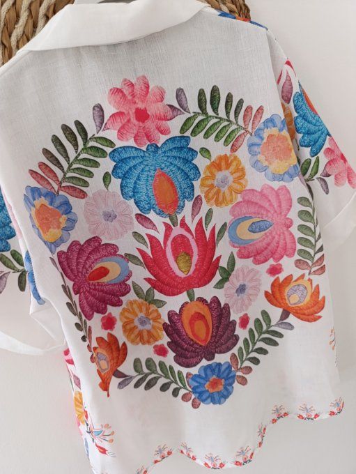 Chemise fleurie effet lin t.u 36/40