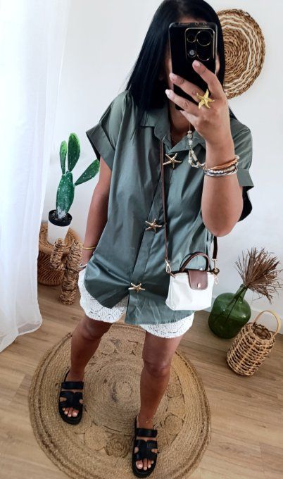 Chemise kaki ou blanche broches étoile de mer t.u 36/44