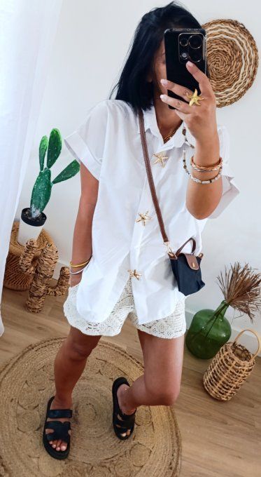 Chemise kaki ou blanche broches étoile de mer t.u 36/44